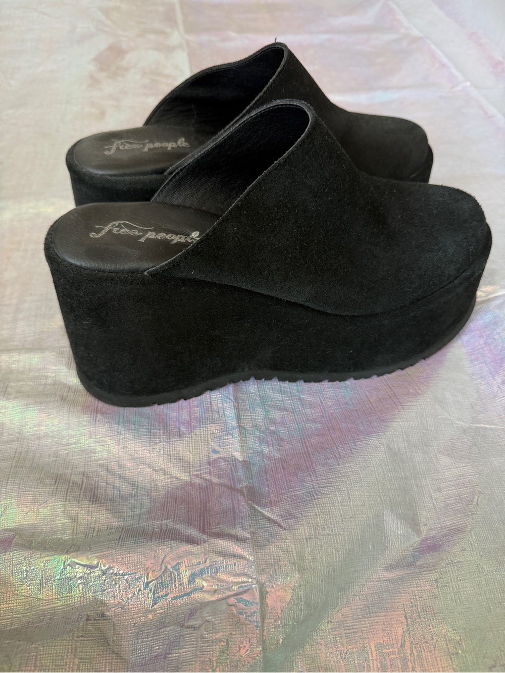 Iconic Jeffrey Campbell Black Suede Platform Mules from Free People